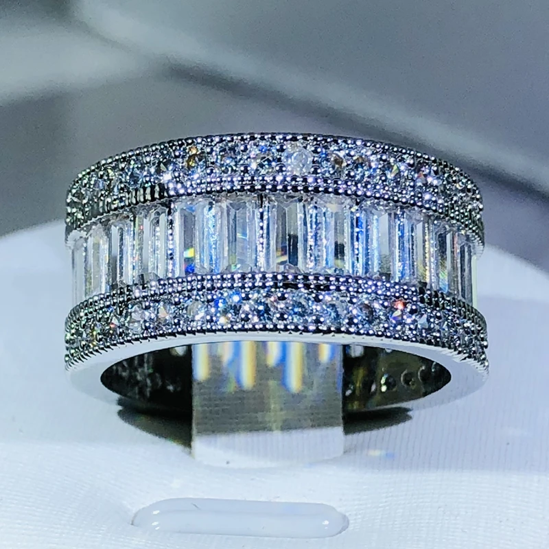 Women's Elegant 925 Sterling Silver Dazzling Rectangle CZ Ring, Engagement